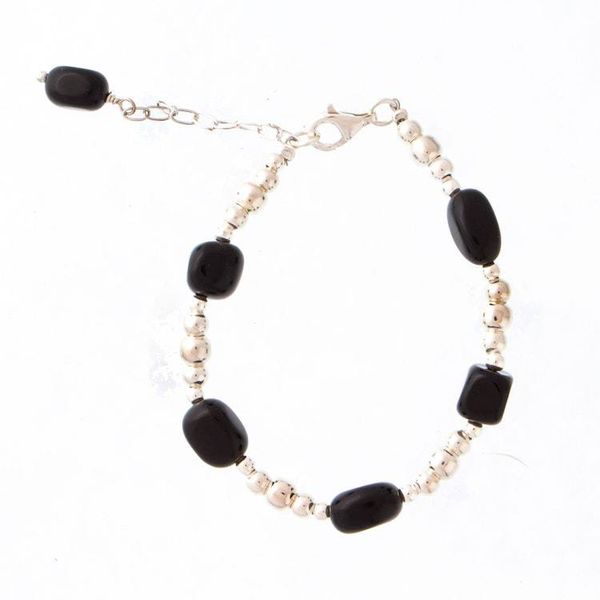Alternate image for Taxco Silver Beaded Station Bracelet with Black Onyx Stones Exquisite Black