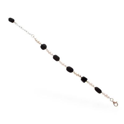 Alternate image for Taxco Silver Beaded Station Bracelet with Black Onyx Stones Exquisite Black