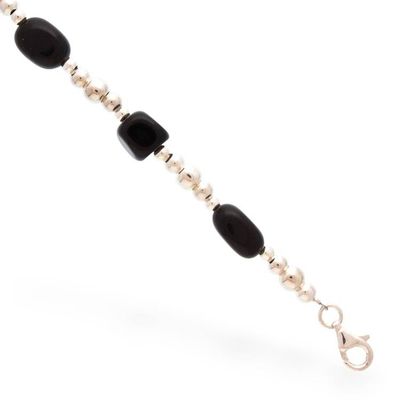 Alternate image for Taxco Silver Beaded Station Bracelet with Black Onyx Stones Exquisite Black
