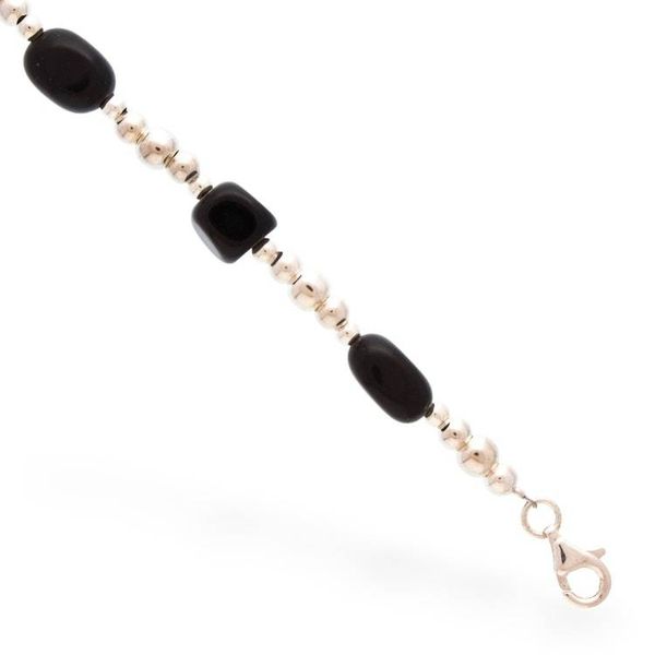 Alternate image for Taxco Silver Beaded Station Bracelet with Black Onyx Stones Exquisite Black