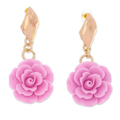 Alternate image for Rose-Themed 24k Gold-Plated Resin Dangle Earrings in Pink The Pink Belle