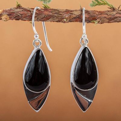 Primary image for Contemporary Obsidian Earrings in Taxco 950 Silver Nights Edge