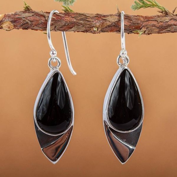 Alternate image for Contemporary Obsidian Earrings in Taxco 950 Silver Nights Edge