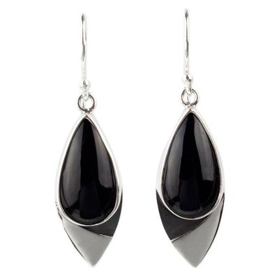 Alternate image for Contemporary Obsidian Earrings in Taxco 950 Silver Nights Edge