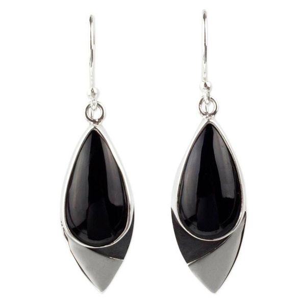 Alternate image for Contemporary Obsidian Earrings in Taxco 950 Silver Nights Edge