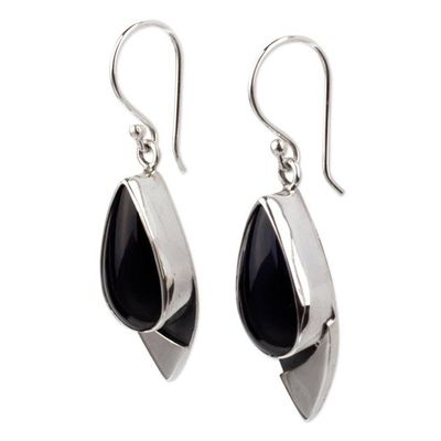 Alternate image for Contemporary Obsidian Earrings in Taxco 950 Silver Nights Edge