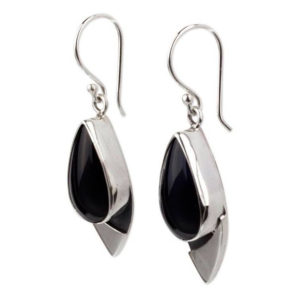 Alternate image for Contemporary Obsidian Earrings in Taxco 950 Silver Nights Edge