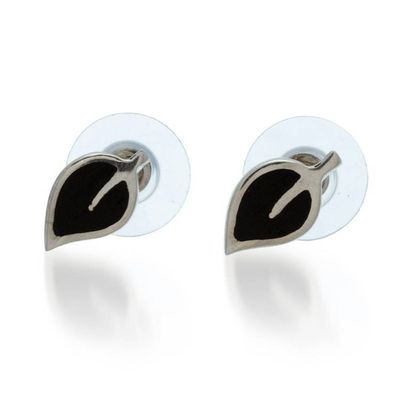 Alternate image for Wood-Accented Leaf-Shaped Sterling Silver Stud Earrings Genuine Forest