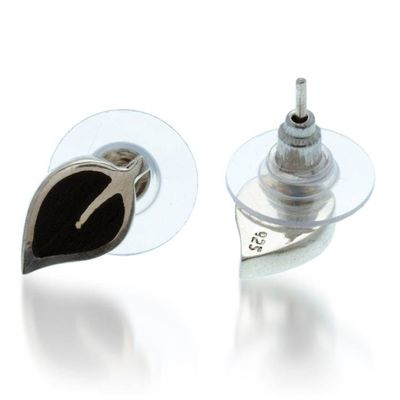 Alternate image for Wood-Accented Leaf-Shaped Sterling Silver Stud Earrings Genuine Forest