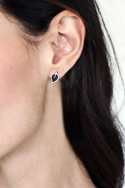 Alternate image for Wood-Accented Leaf-Shaped Sterling Silver Stud Earrings Genuine Forest