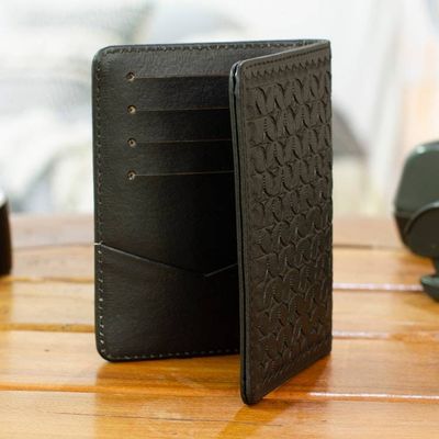 Primary image for Patterned Black Leather Passport Holder Crafted in Mexico Onyx Traveler