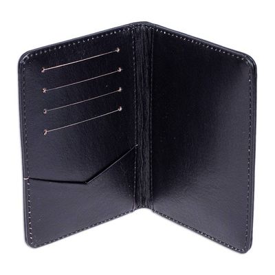 Alternate image for Patterned Black Leather Passport Holder Crafted in Mexico Onyx Traveler