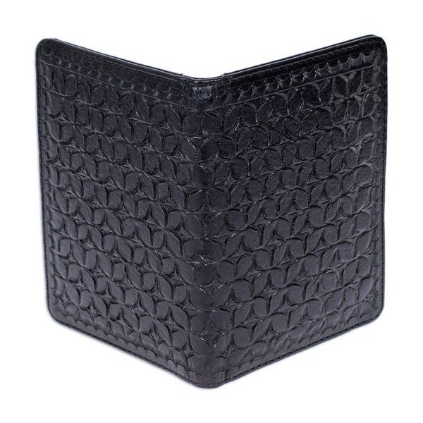 Alternate image for Patterned Black Leather Passport Holder Crafted in Mexico Onyx Traveler
