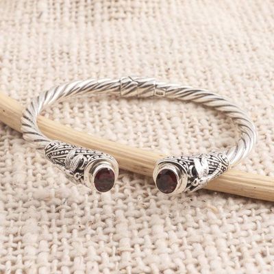Alternate image for Garnet and Sterling SIlver Dragonfly Cuff Bracelet Perched Dragonfly