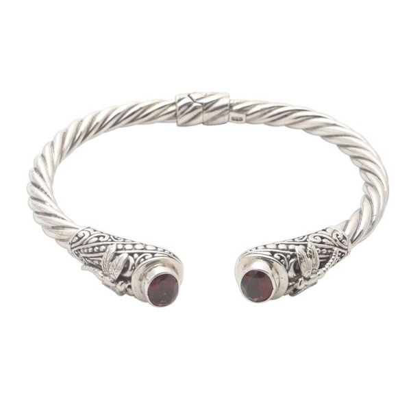 Alternate image for Garnet and Sterling SIlver Dragonfly Cuff Bracelet Perched Dragonfly