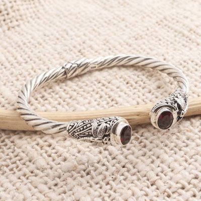 Alternate image for Garnet and Sterling SIlver Dragonfly Cuff Bracelet Perched Dragonfly