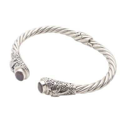 Alternate image for Garnet and Sterling SIlver Dragonfly Cuff Bracelet Perched Dragonfly