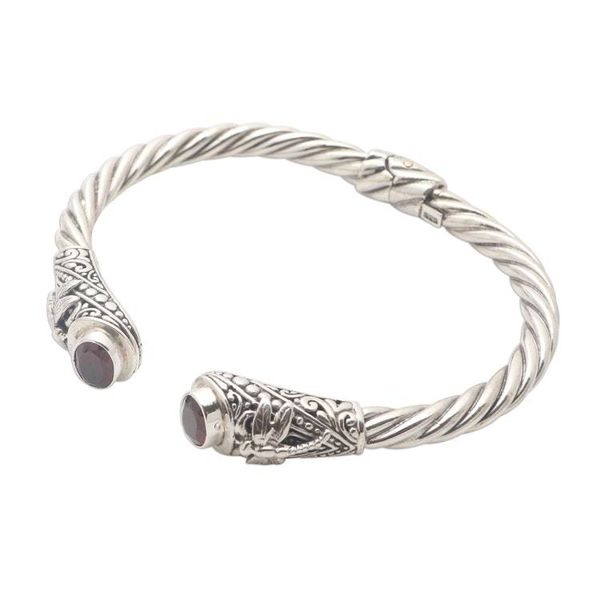 Alternate image for Garnet and Sterling SIlver Dragonfly Cuff Bracelet Perched Dragonfly