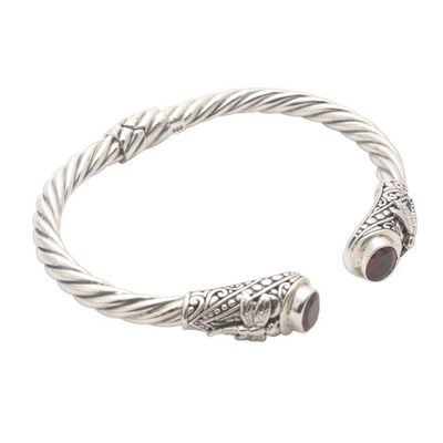 Alternate image for Garnet and Sterling SIlver Dragonfly Cuff Bracelet Perched Dragonfly