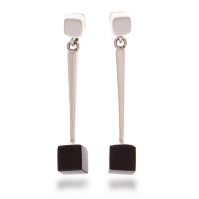 Alternate image for Modern Taxco Silver Dangle Earrings with Black Onyx Cubes Midnight Cube