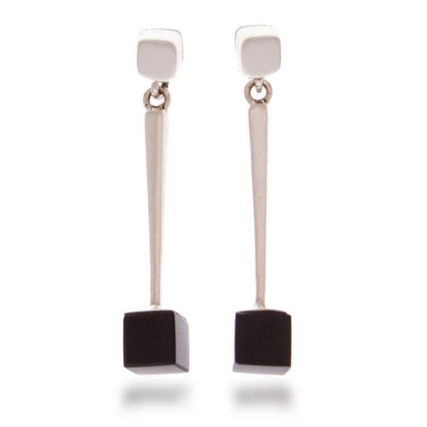 Alternate image for Modern Taxco Silver Dangle Earrings with Black Onyx Cubes Midnight Cube
