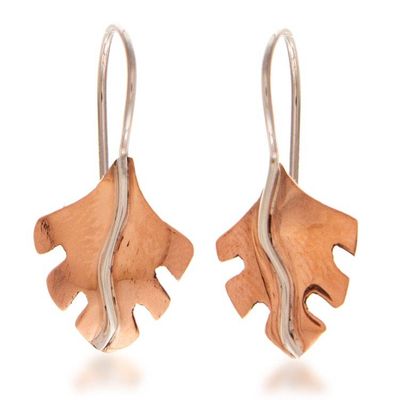 Alternate image for Modern Taxco Silver Copper Drop Earrings with Leaf Design Contemporary Leaf