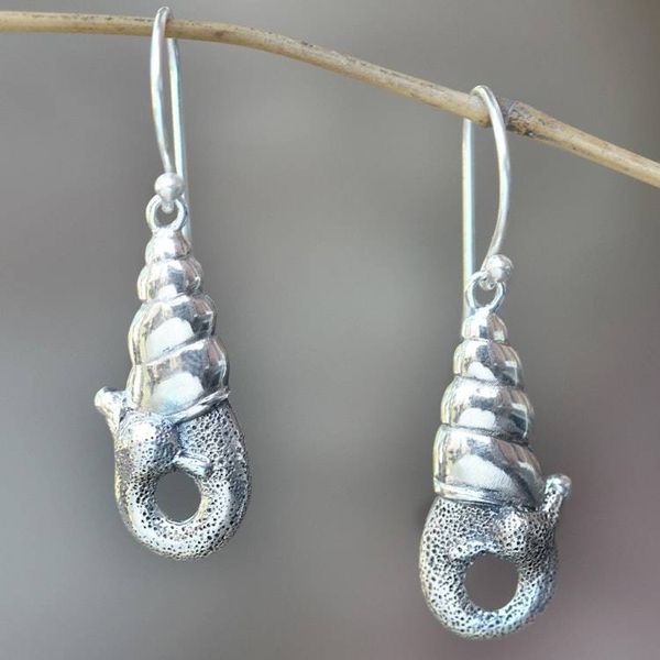 Alternate image for Indonesian Sterling Silver Dangle Earrings Balinese Snail