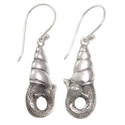 Alternate image for Indonesian Sterling Silver Dangle Earrings Balinese Snail