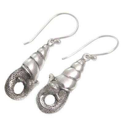 Alternate image for Indonesian Sterling Silver Dangle Earrings Balinese Snail