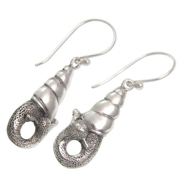 Alternate image for Indonesian Sterling Silver Dangle Earrings Balinese Snail
