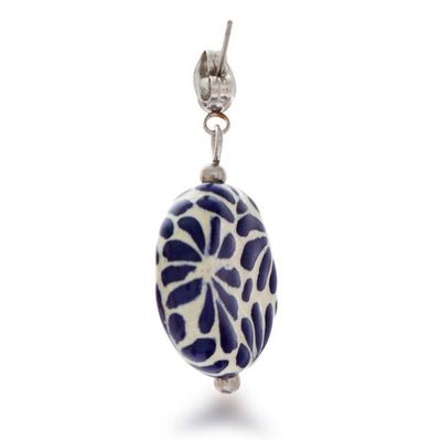 Alternate image for Feather Floral Talavera Style Ceramic Dangle Earrings Blue Feather Symphony
