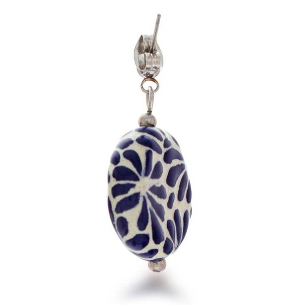 Alternate image for Feather Floral Talavera Style Ceramic Dangle Earrings Blue Feather Symphony