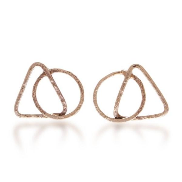 Alternate image for Taxco Silver Button Earrings with Triangle and Circle Theme Dual Geometry