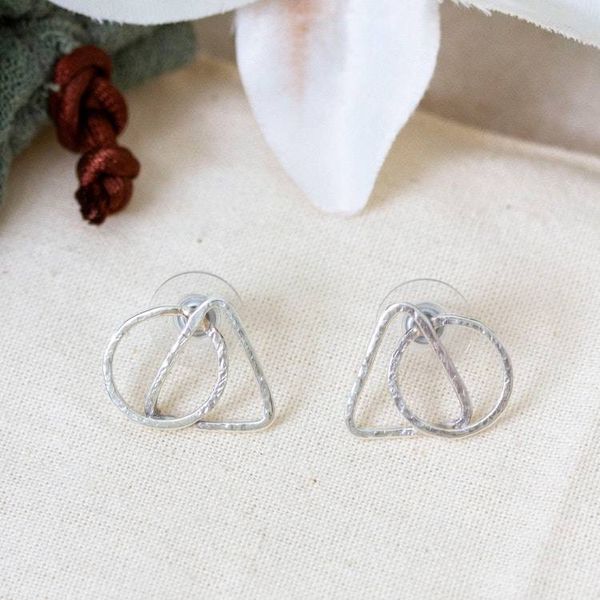 Alternate image for Taxco Silver Button Earrings with Triangle and Circle Theme Dual Geometry