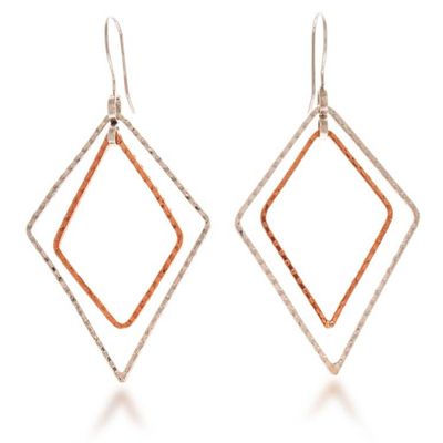 Alternate image for Taxco Silver Copper Dangle Earrings with Dual Rhombus Motif Rhombus Duo