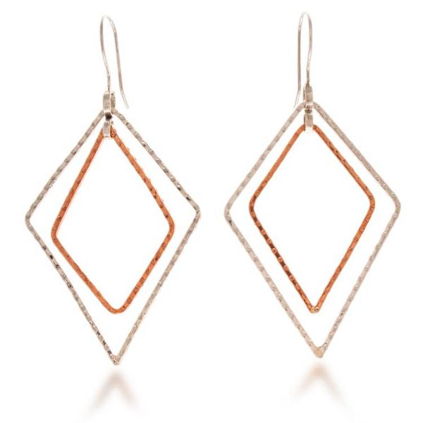 Alternate image for Taxco Silver Copper Dangle Earrings with Dual Rhombus Motif Rhombus Duo