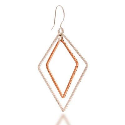 Alternate image for Taxco Silver Copper Dangle Earrings with Dual Rhombus Motif Rhombus Duo