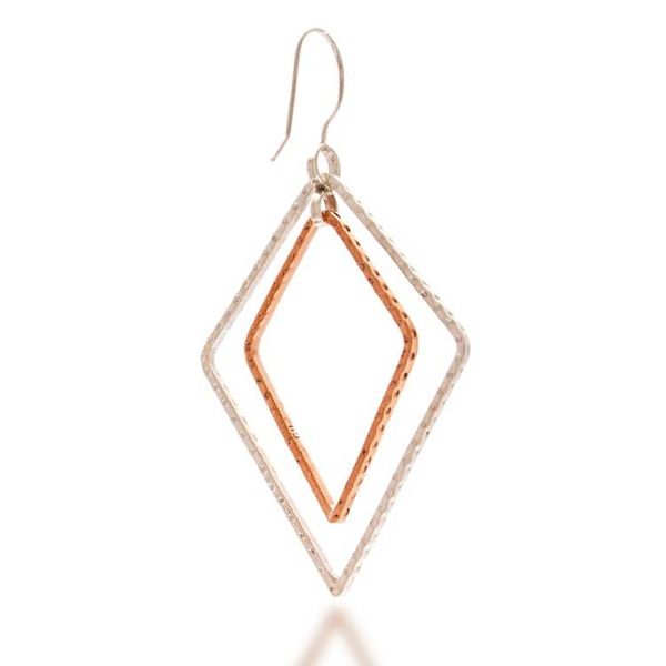 Alternate image for Taxco Silver Copper Dangle Earrings with Dual Rhombus Motif Rhombus Duo