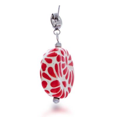 Alternate image for Talavera Style Ceramic Dangle Earrings in Red and White Hues Red Feather Symphony