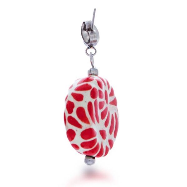 Alternate image for Talavera Style Ceramic Dangle Earrings in Red and White Hues Red Feather Symphony
