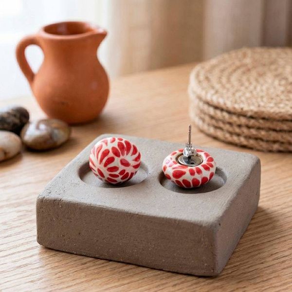 Alternate image for Talavera Style Ceramic Earrings with Floral Feather Motif Red Feather Spark