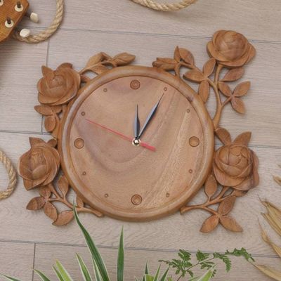 Primary image for Handcrafted Wood Floral Motif Wall Clock Time for Roses