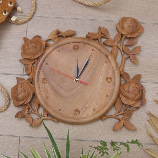 Alternate image for Handcrafted Wood Floral Motif Wall Clock Time for Roses