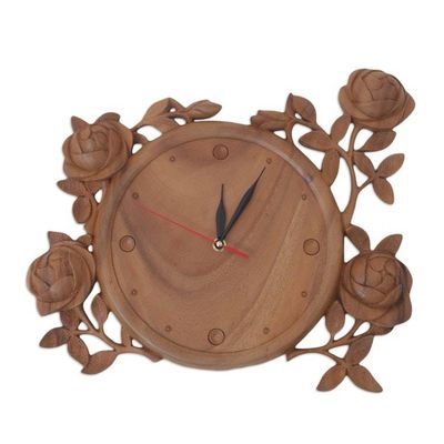 Alternate image for Handcrafted Wood Floral Motif Wall Clock Time for Roses