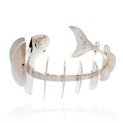 Alternate image for Handmade Modern Taxco Silver Cuff Bracelet Skeleton Fish