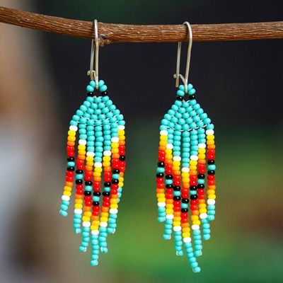 Alternate image for Turquoise and Red Glass Beaded Dangle Earrings with Hooks Lagoon Breeze