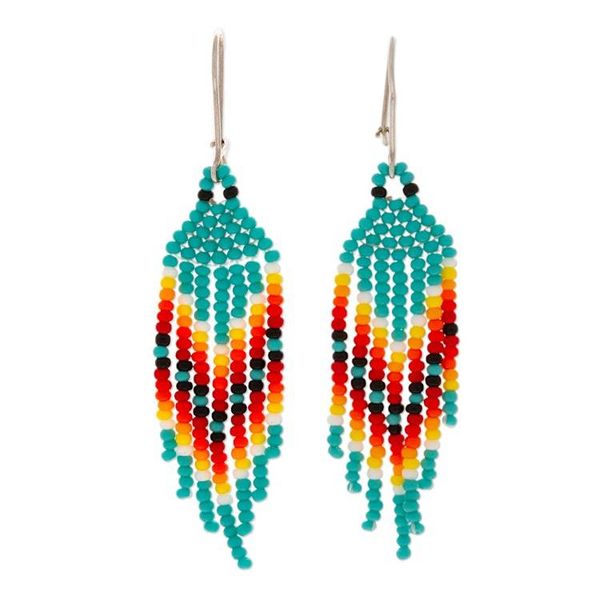 Alternate image for Turquoise and Red Glass Beaded Dangle Earrings with Hooks Lagoon Breeze