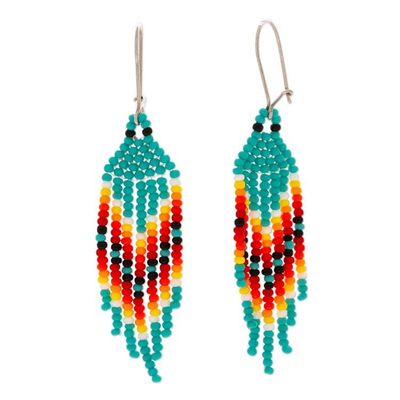 Alternate image for Turquoise and Red Glass Beaded Dangle Earrings with Hooks Lagoon Breeze