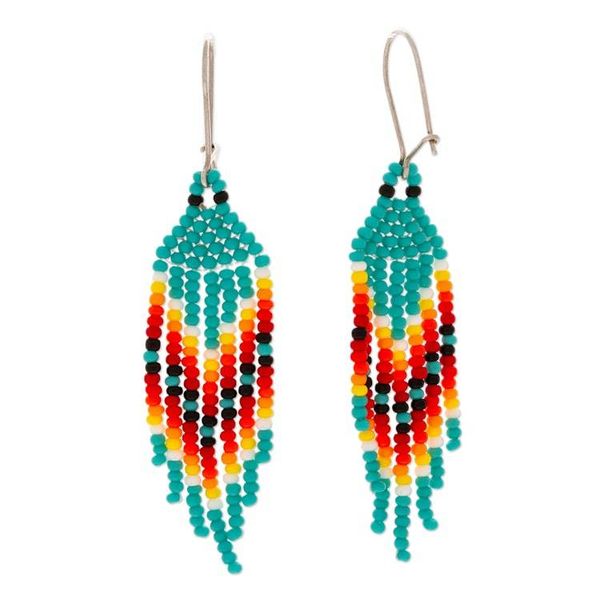 Alternate image for Turquoise and Red Glass Beaded Dangle Earrings with Hooks Lagoon Breeze