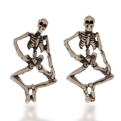 Alternate image for Day of the Dead Sterling Silver Skeleton Button Earrings Fest of the Dead